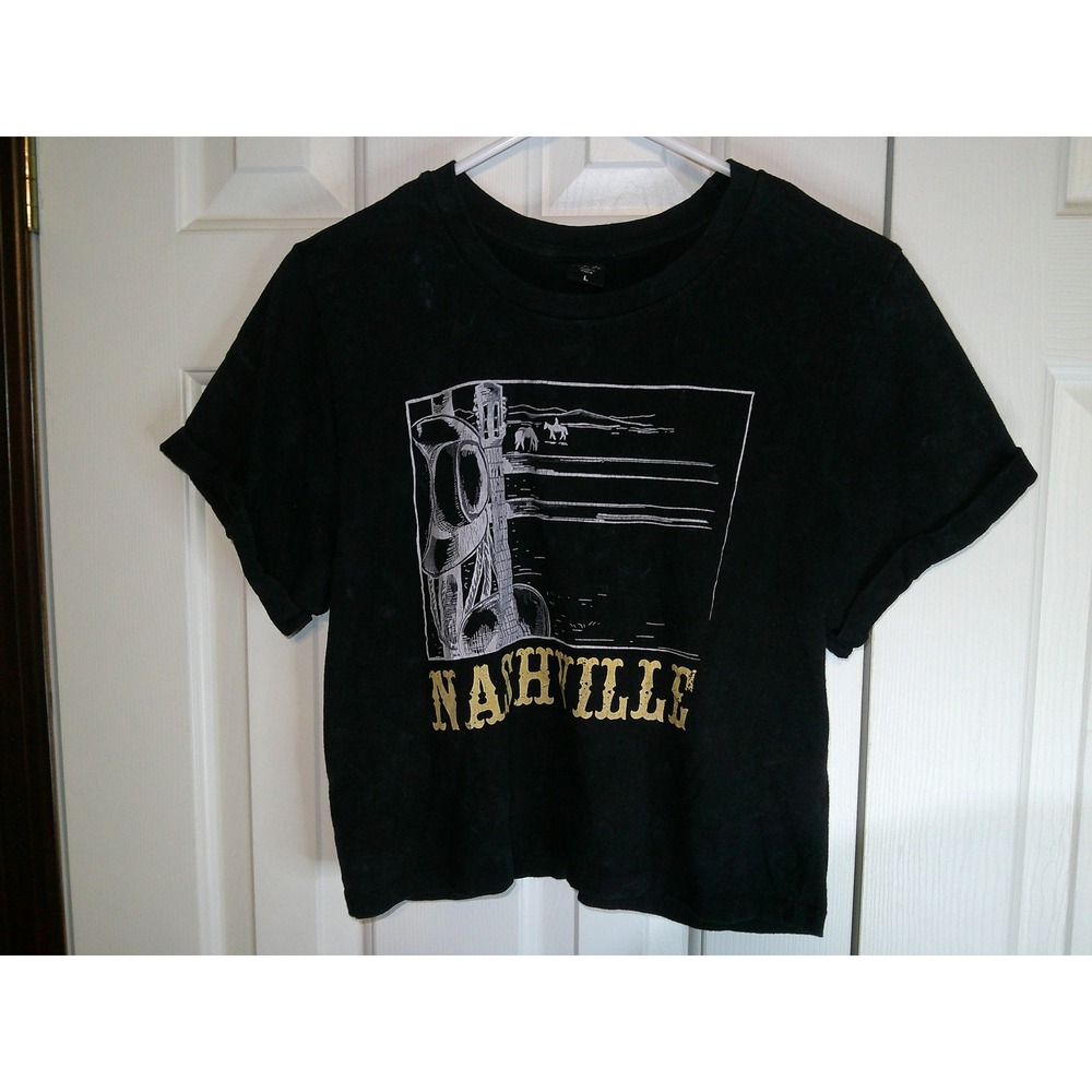 Vibe N Nashville Graphic Tee Cropped Short Sleeve T-Shirt Black‎ Large